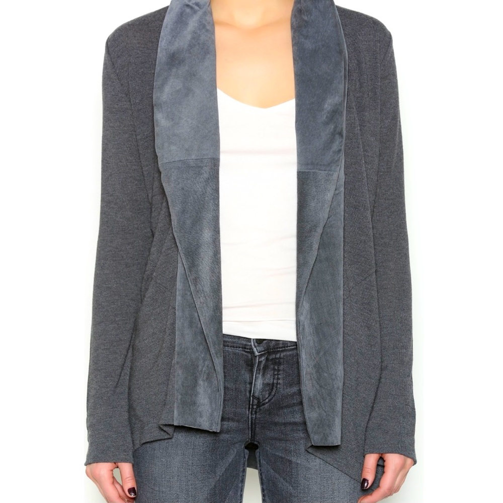 Ecru Genuine Suede Trim Cardigan